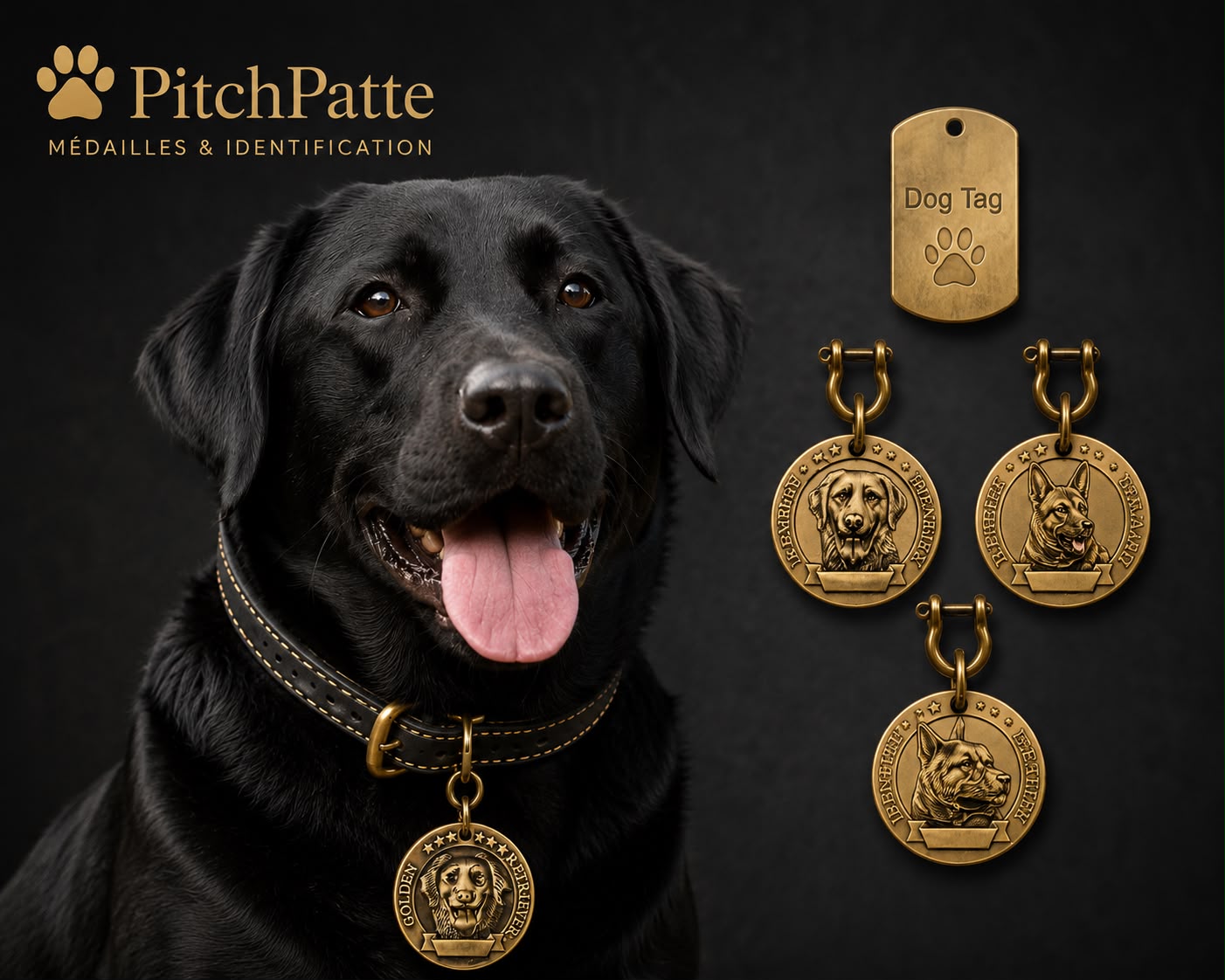 Médaille portrait de race pour chien — Gravée sur mesure | PitchPatte