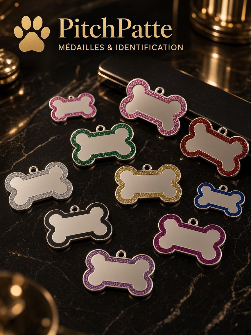 Médaille os personnalisée pour chien — Gravée avec amour | PitchPatte