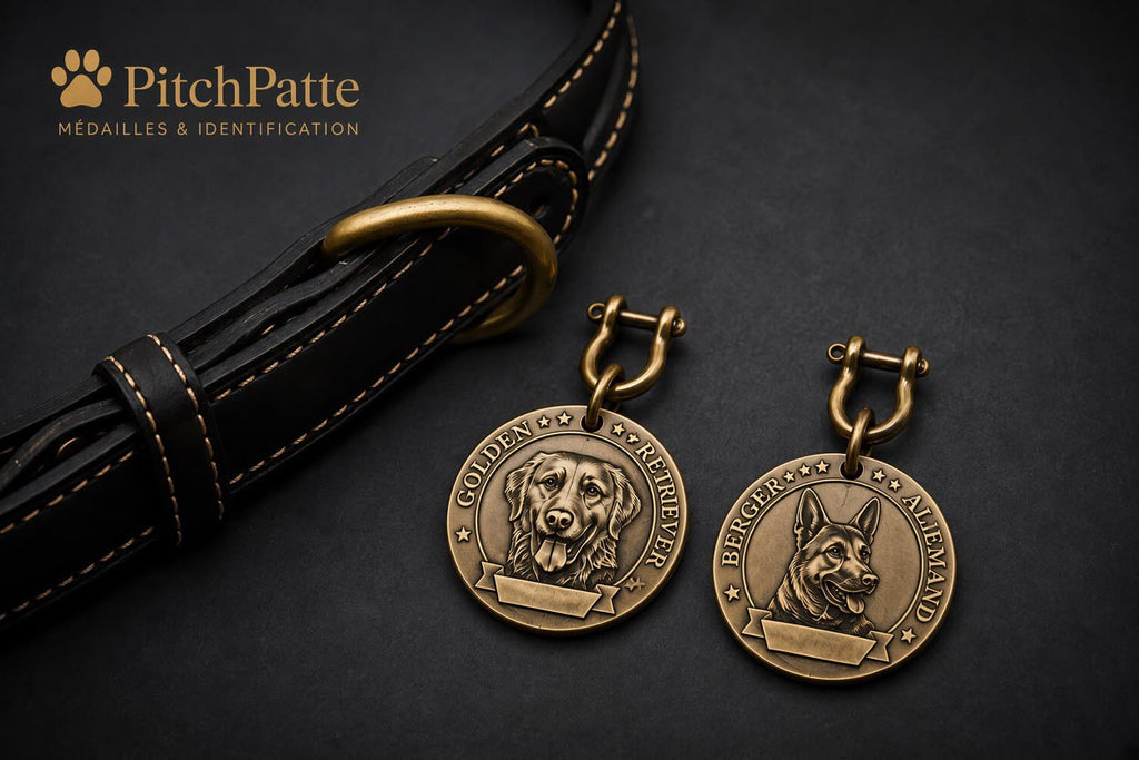 Médaille portrait de race pour chien — Gravée sur mesure | PitchPatte