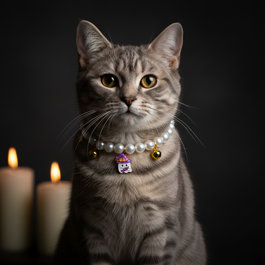 Chat collier perles premium