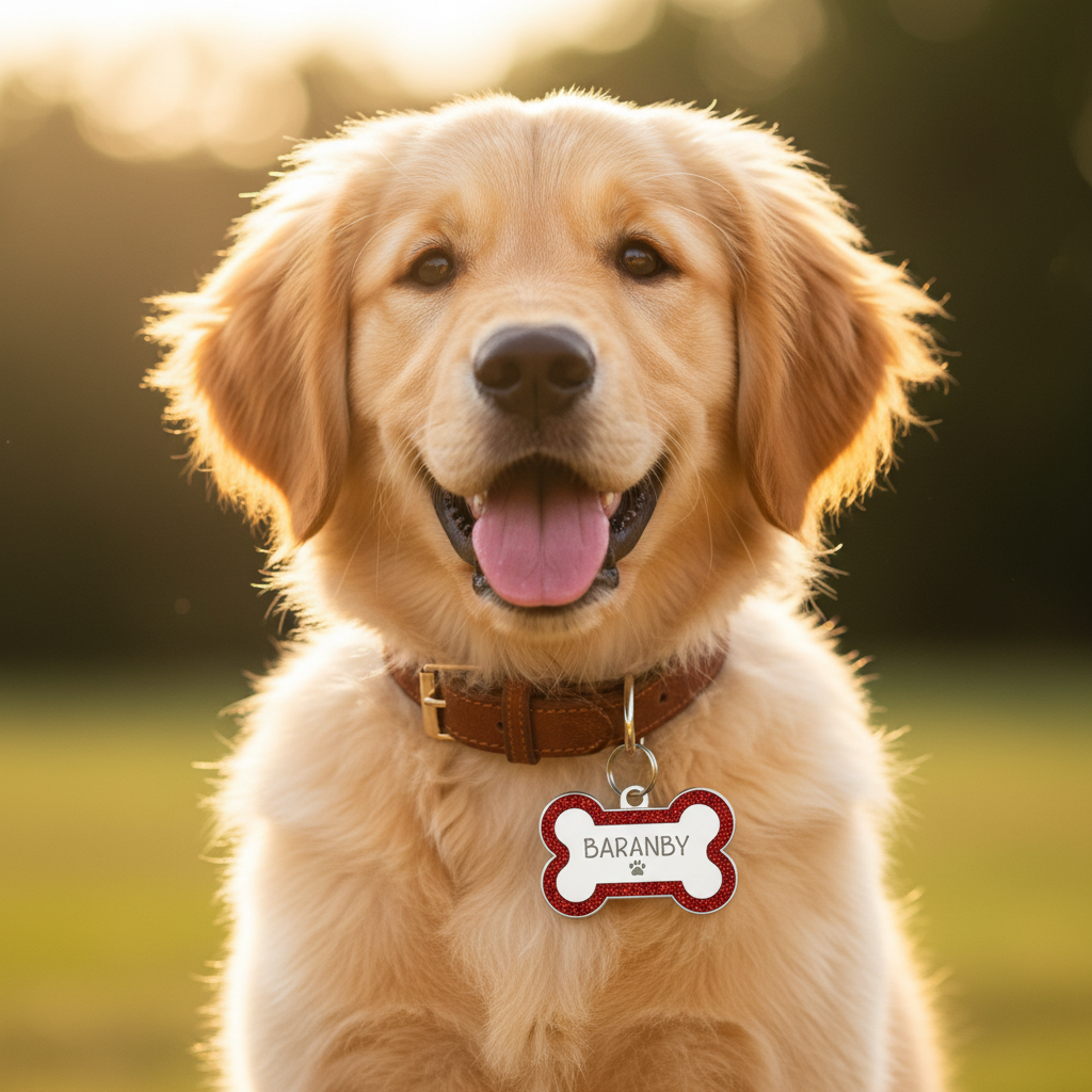 Chien avec médaille os