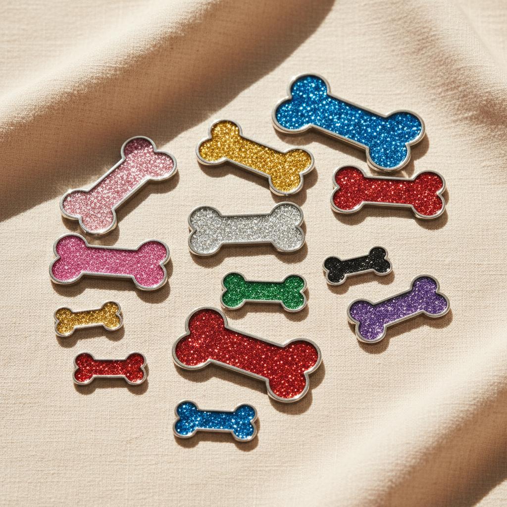 Collection de médailles os pour chien sur fond crème — PitchPatte